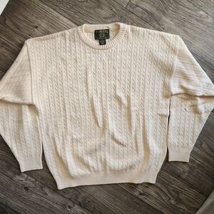 Tosani Men's Cream Cable Knit Crewneck Fisherman Sweater Size L